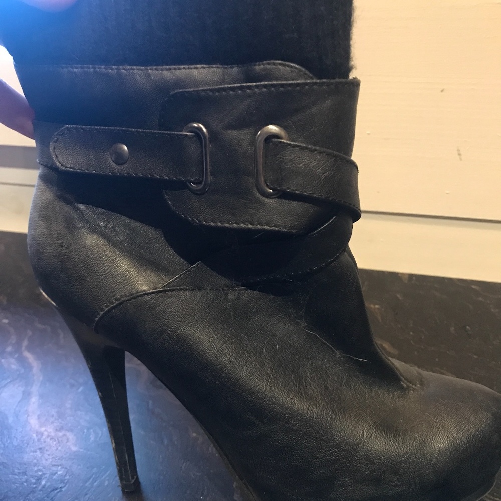 Heel booties with fabric tops